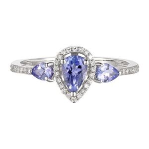 Tanzanite & 1/10 ct tw Diamond Ring Pear Helzberg 10k White Gold Size 8 NIB
